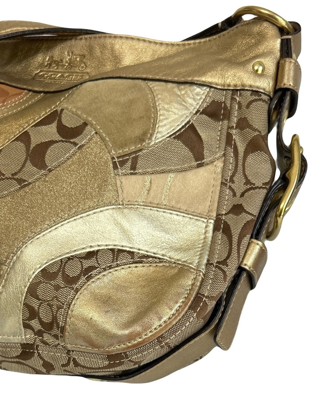 Coach Zoe Patchwork Hobo Bag Medium Brown Khaki Leather Shoulder Retro Y2K - Picture 11 of 16